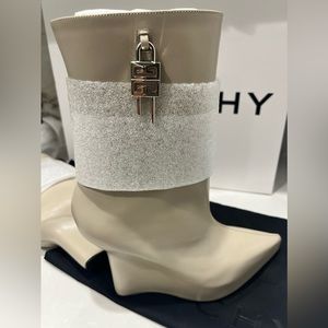 Givenchy G Lock Wedge Ankle Boot Natural Beige Leather 38.5